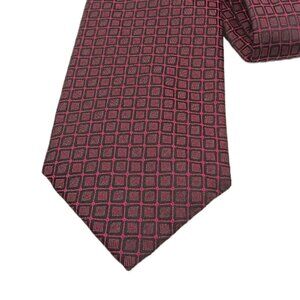Enro Silk Tie Men’s 61” Dark Fuchsia Black Geometric Square Modern Wide New